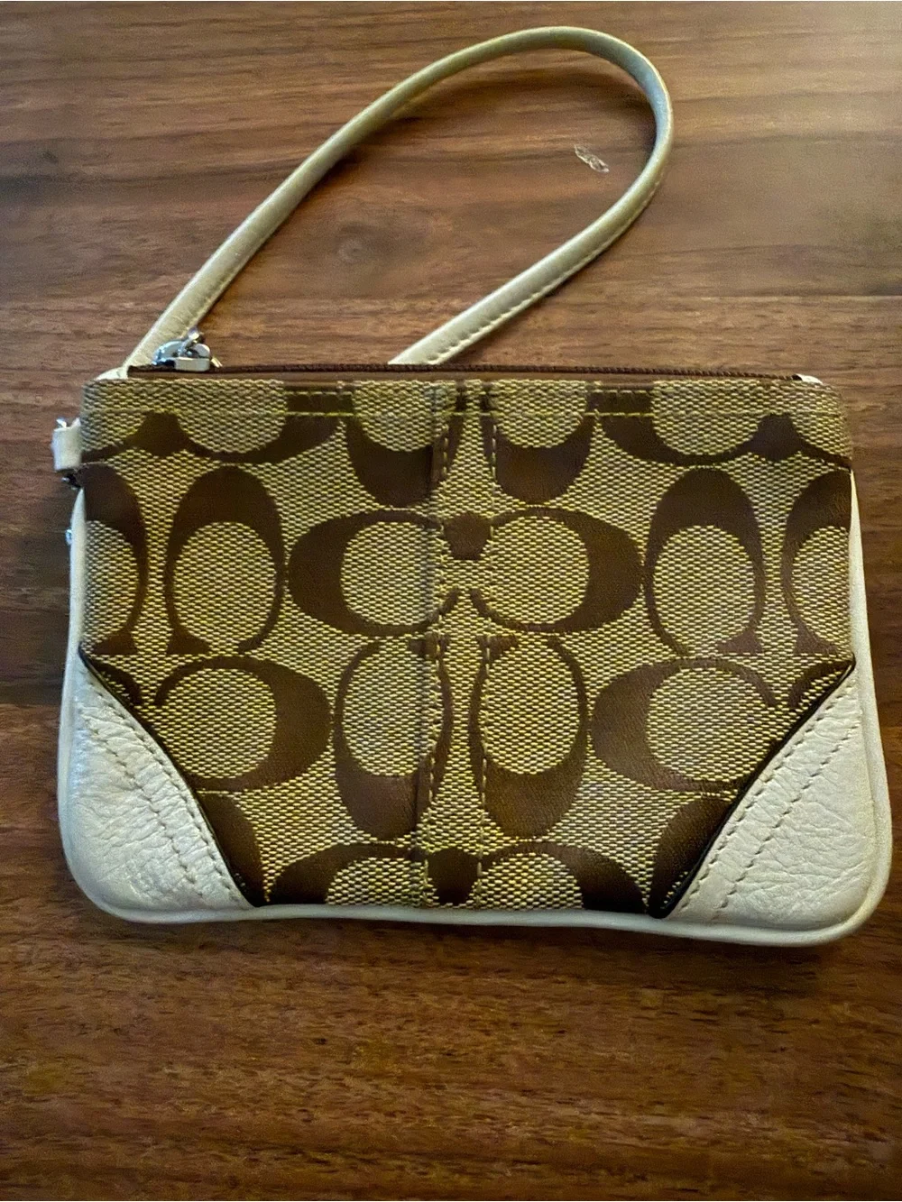 Coach Cream Signature Monogram Canvas Wristlet